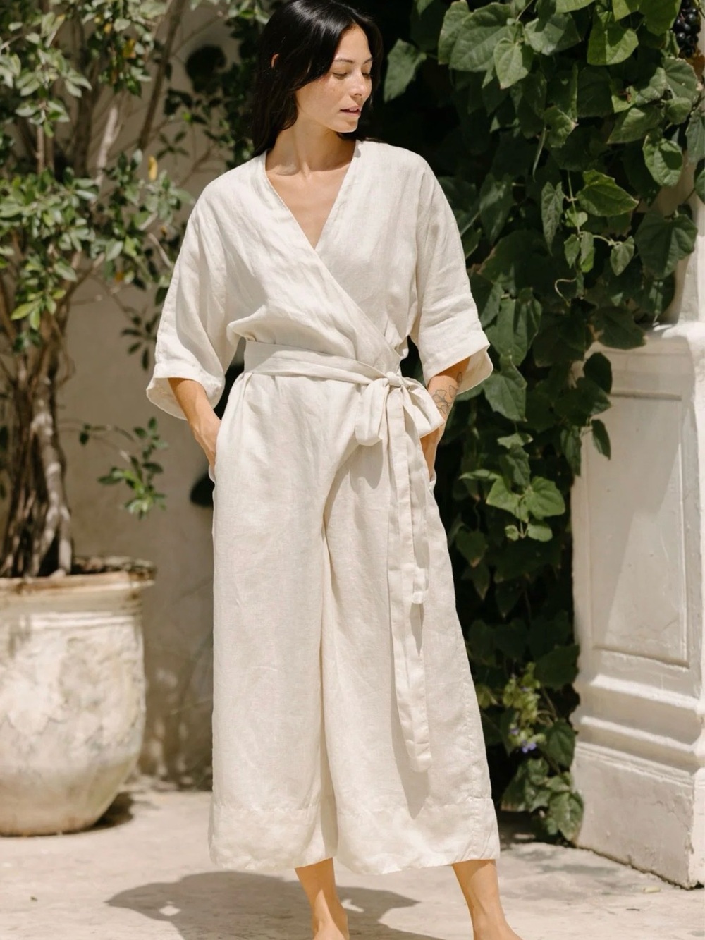 Myrah Penaloza - Wrap REY LINEN PLAYSUIT in colour Moonlight
